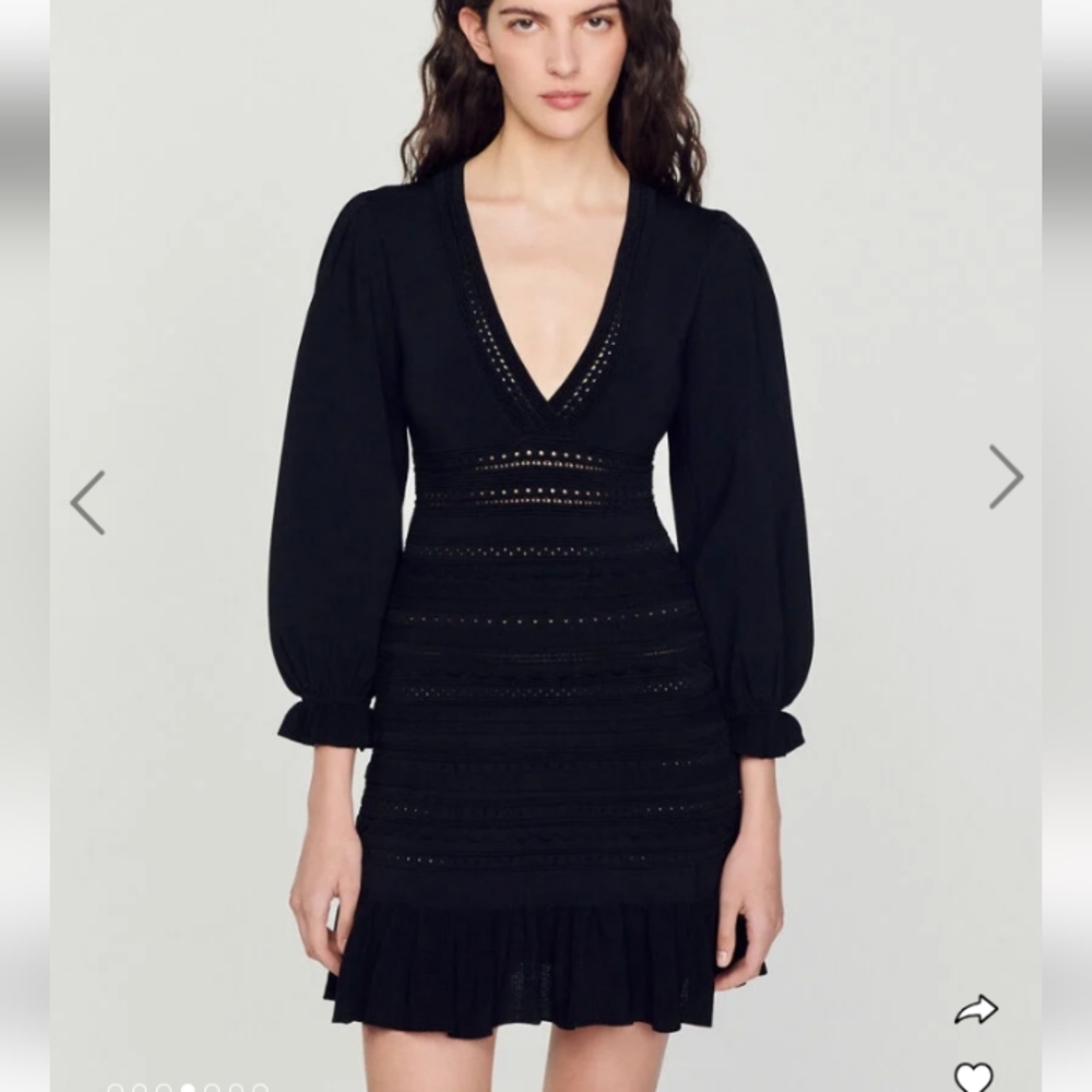 Sandro Black knit pointelle dress "ombre", size 40/ US 8 NWT